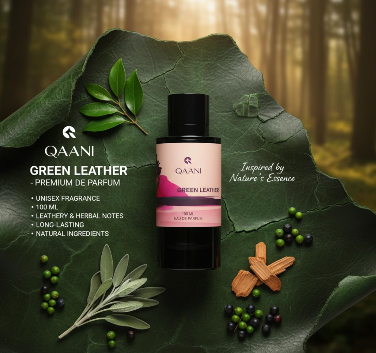 Green Leather Premium Eau de Parfum Unisex | Long Lasting Perfume for Men & Women | Fresh, Clean & Luxury Fragrance | Ideal Gift & Party Perfume (EDP) - 100ml