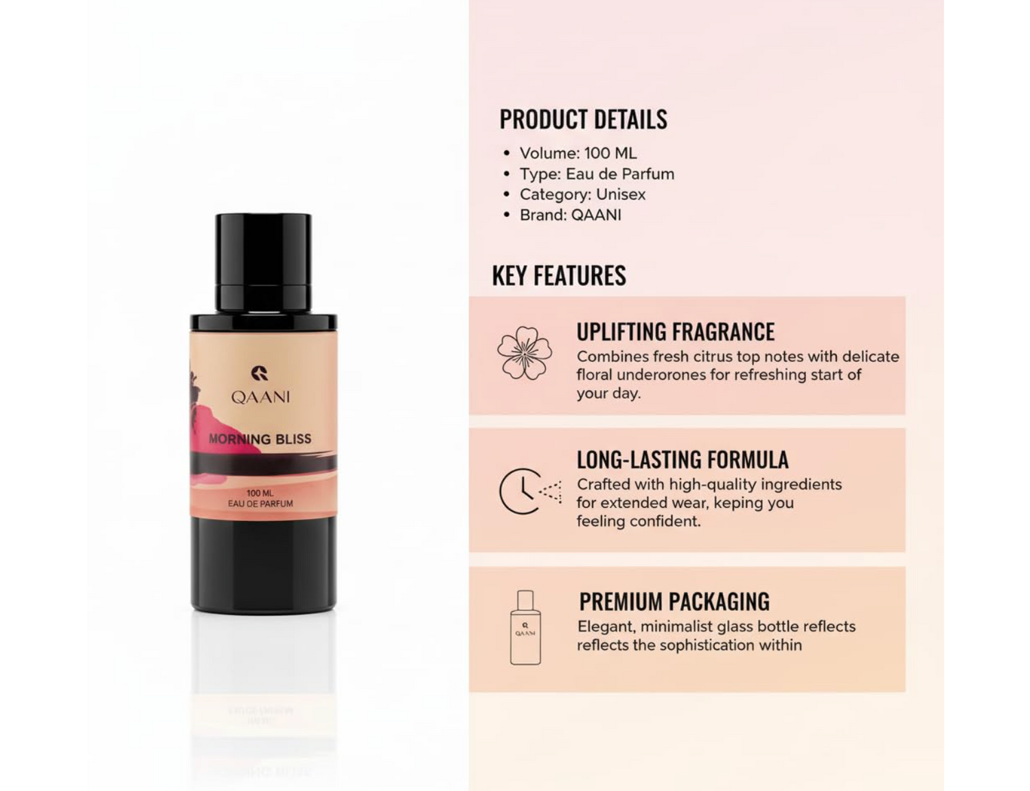 Morning Bliss Premium Eau de Parfum Unisex | Long Lasting Perfume for Men & Women | Fresh, Clean & Luxury Fragrance | Ideal Gift & Party Perfume (EDP) - 100ml